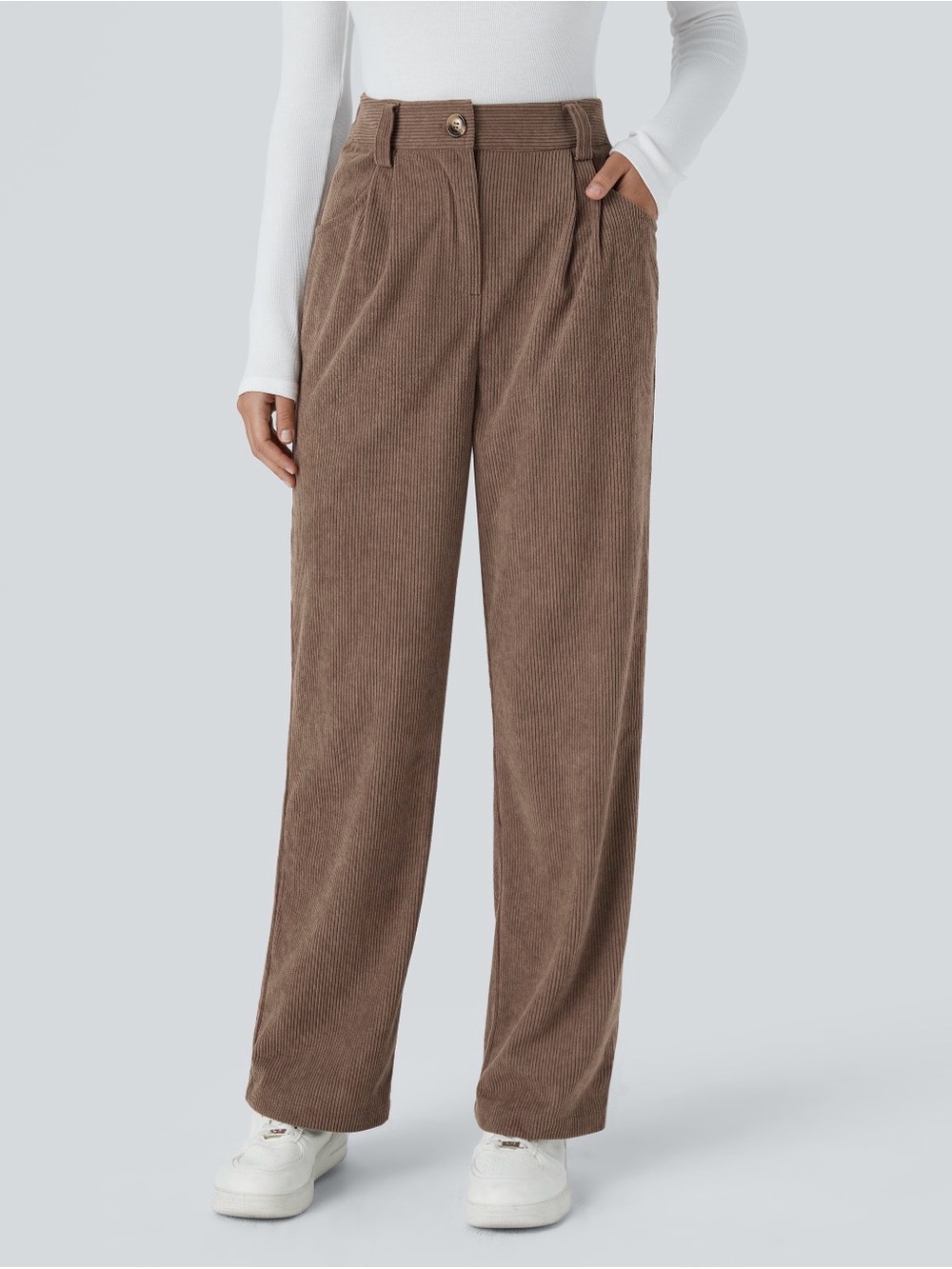 Brown Corduroy High Rise Wide Leg Pants